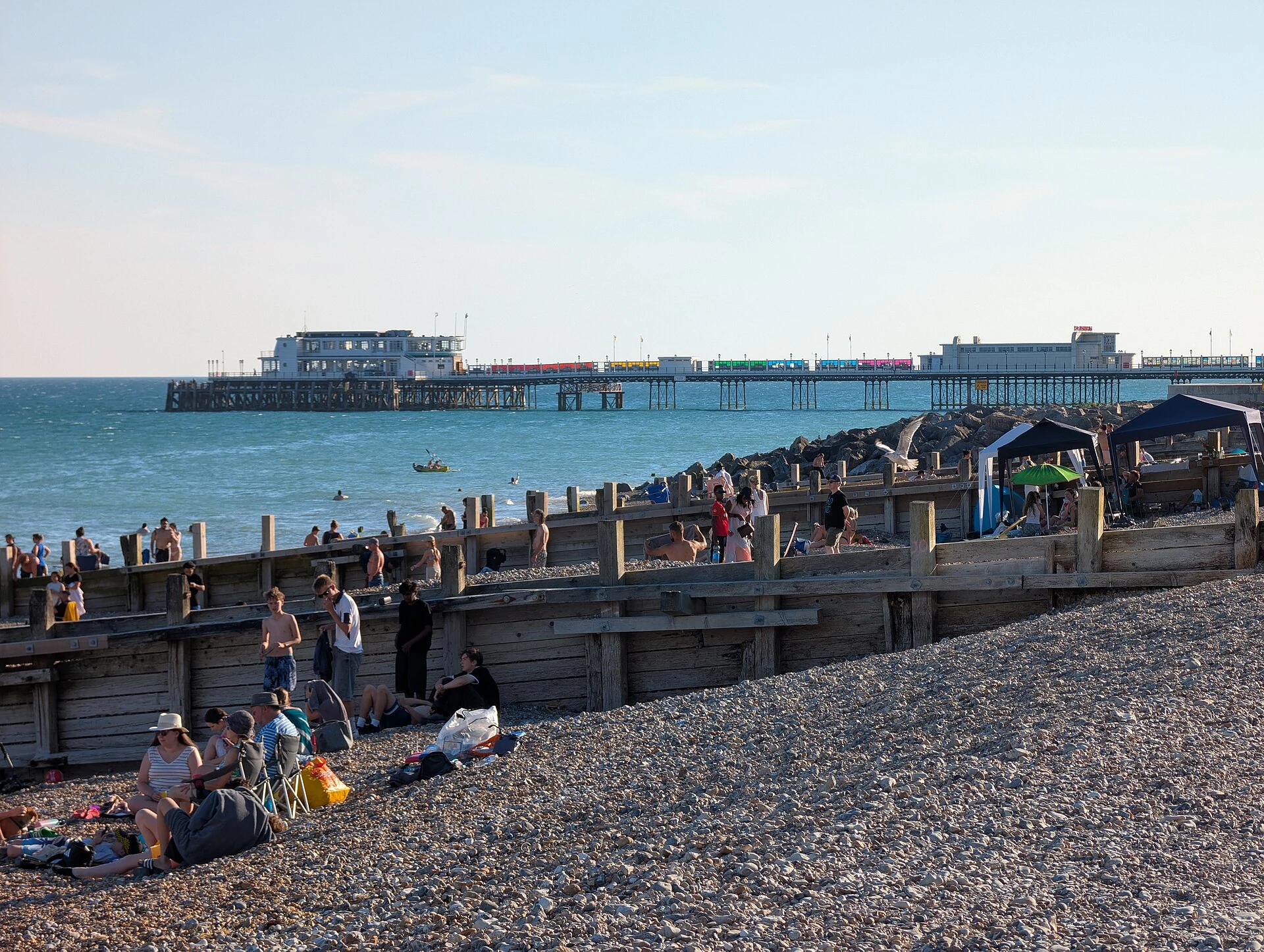 Worthing Pier and pebble beach in Worthing, West Sussex